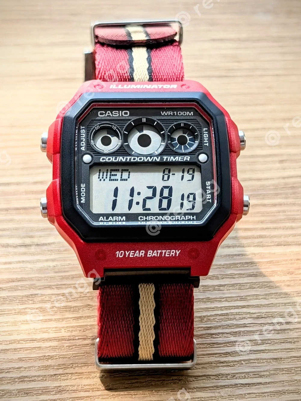 42mm Casio Red Digital Sport Watch with Countdown Timer
